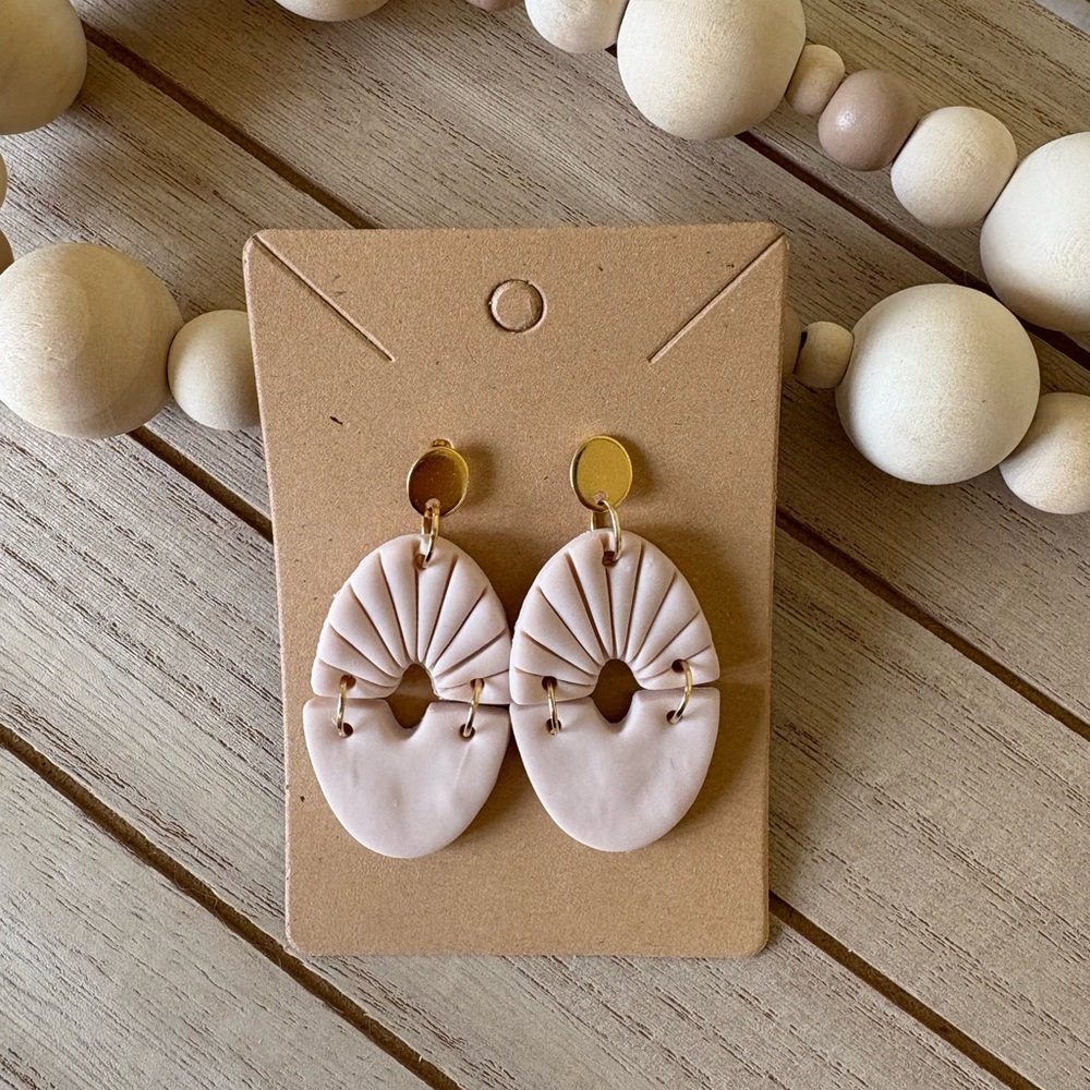 Handmade Blush | Fan Earrings | Boho Statement Jewelry with Gold Accents